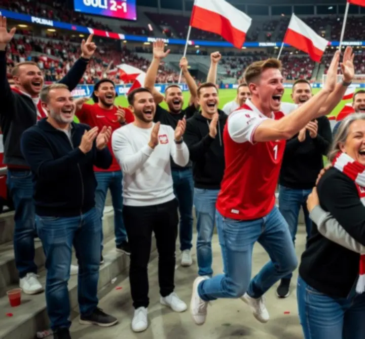 Kibice dzielący się radością po zdobytej bramce