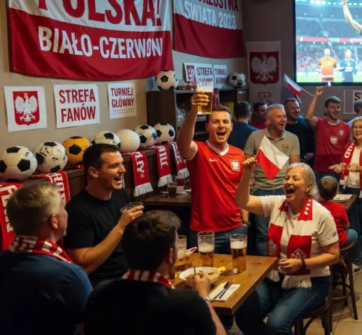Tłum kibiców w strefie kibica Flopnity podczas wielkiego turnieju piłkarskiego